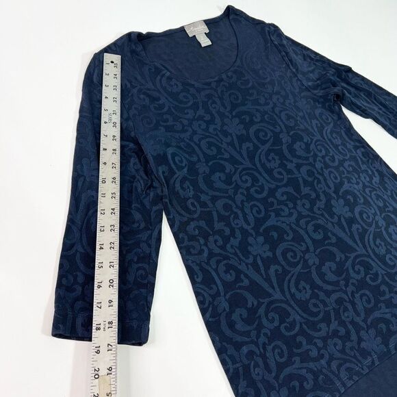 Chico's Travelers Tunic Top Women Medium Indigo Scoop Neck Stretch High Low Hem - Picture 4 of 8